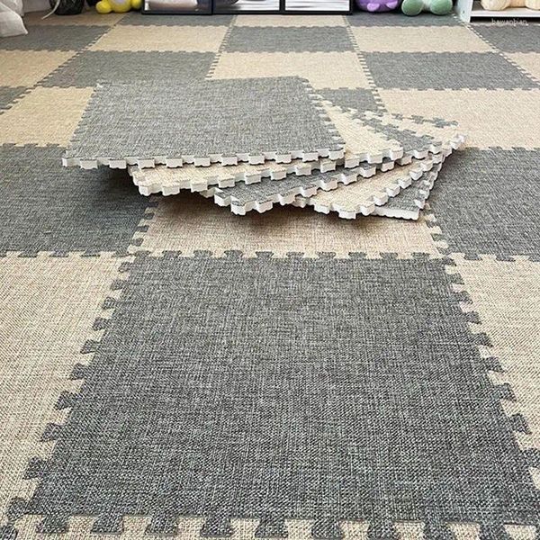 Badmatten Schaumbodenmatte Leinen Patchwork Haushalt Schlafzimmer Teppich Solid Crawl Pad kreativ voll