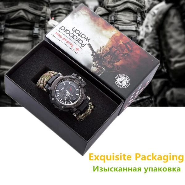 Sobrevivência sobrevivência ao ar livre assistir à prova de sobrevivência multifuncional do kit de sobrevivência militar Paracord Paracord Bracelet Bracelet Camping Tool Emergência