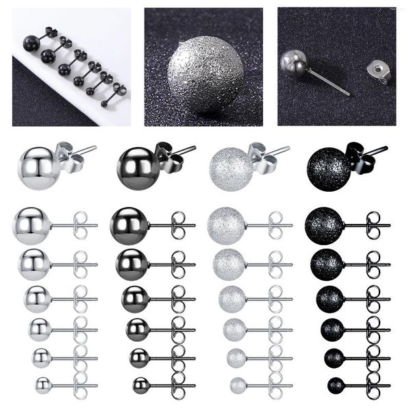 Orecchini a bottone 12 Pz/lotto 3-8mm Sfera Per Le Donne Orecchini A Bottone In Acciaio Inossidabile Cartilagine Nero Argento Placcato Opaco Orecchino