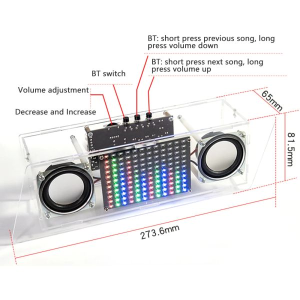 Kit altoparlante Bluetooth Progetto di saldatura fai -da -te Spectrum USB Amplificatore elettronico Home Stereo Speaker Kit fai -da -te per saldatura pendente