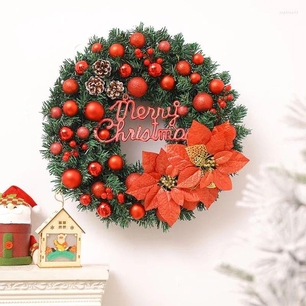 Flores decorativas Christmas Wreath 16 '' para decorações da porta da frente com parede de parede de pinhas pendurando galhos de pinheiros de simulação