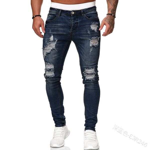 Emblema europeo e americano trasversale ricamato jeans maschile con lacrime ginocchiere con cerniera piccoli piedi piccoli pantaloni stranieri commerciale di grandi dimensioni pantaloni di jeans jeans viola 709