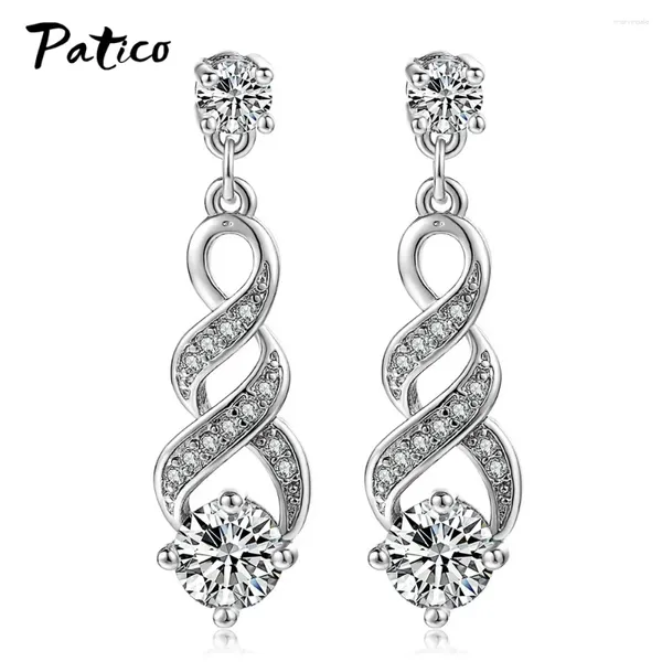 Dangle Ohrringe vier Klauen 6 mm kubische Zirkonia Langstierpiercing Drop Frauen Hochzeit 925 Sterling Silber Schmuck Roségold Farbe