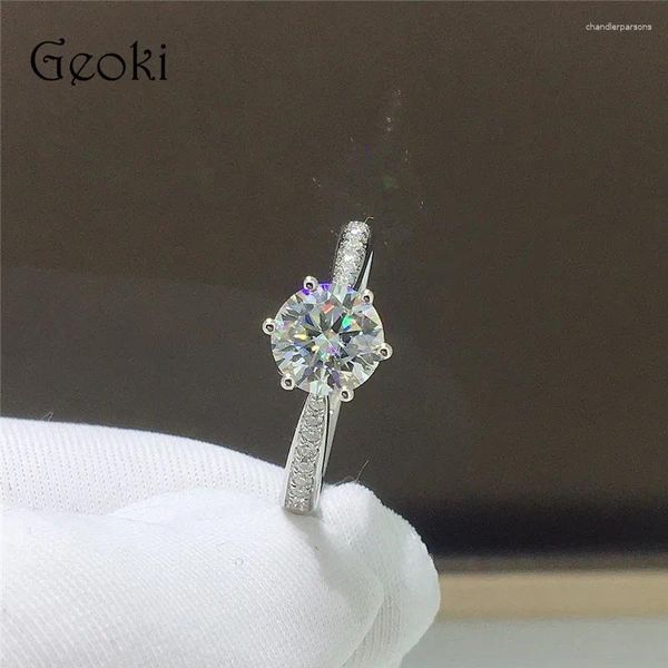 Anelli a grappolo in oro bianco 18 carati originale 1 diamante a taglio brillante test passato tutti i colori D FL Moissanite anello nuziale gioielli con pietre preziose reali