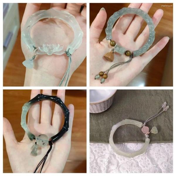 Pulseira de pulseira de lótus de lótus transparente de 58 mm ornamentos de mão antigo estilo nacional chinês jóias de casamento antigo