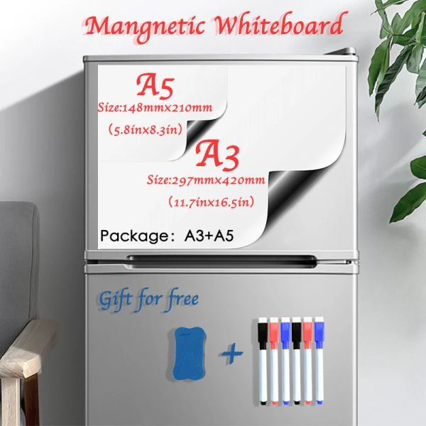 Adesivos de geladeira macia do quadro branco tamanho A3+A5 quadro branco magnético para crianças Memorando de Mensagem da Escola de Memoragem da Borracha Decada para Crianças