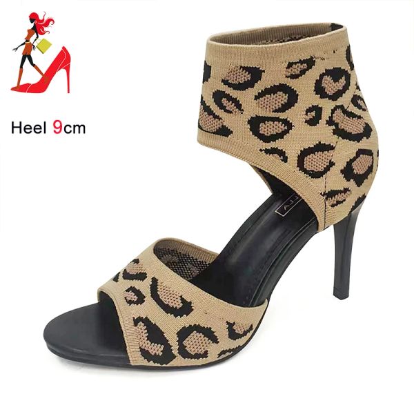 Sandálias 9cm Knit Sandal Office Women High Heels Designer Navalia Stilettos respiráveis 2024 Novos sapatos sexy de festa de verão Big Size 44 45 46