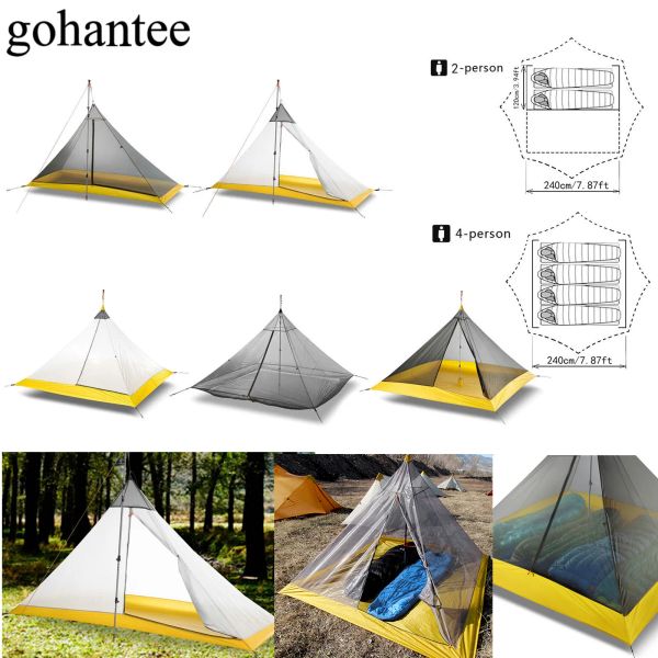 Abrigos Barraca de acampamento ultraleve 24 pessoas ao ar livre 40D Nylon Silicone revestido de pirâmide sem haste grande barraca respirável 34 temporada tenda interna