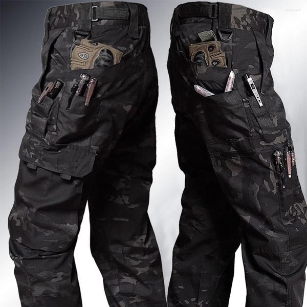 Calça masculina homens táticos de vários bolsos impermeabilizados, ripstop treping calças de campo de paintball jogadores de campo