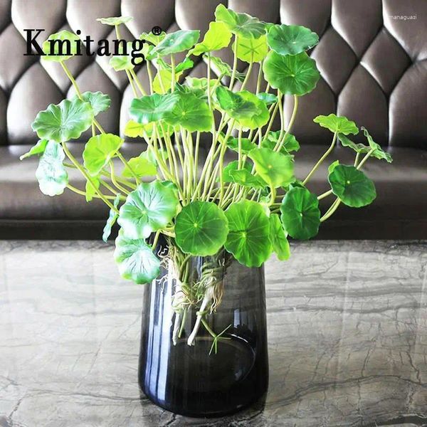 Flores decorativas 37 cm 18 cabeças plantas de lótus artificiais folhas verdes árvores de plástico Fake Bonsai Touch Real Copper Leafs para decoração de escritório em casa