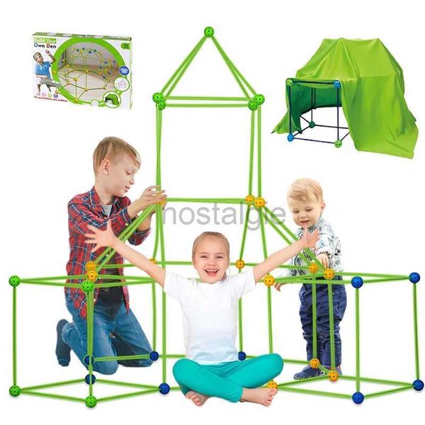 Cozinhas tocam comida Kids Kids Diy Construção Forte Building Kit 3D Play Tent House Sticks Design Bloco de construção Ferramentas Monte Toys Children Gifts 2443