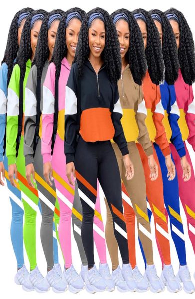 Mulheres Tracksuits Duas Peças Set Calças Multi Color Linha Costura Splicing Lazer Ternos Esportivos Senhoras Moda Casual Outfits Sport1013900
