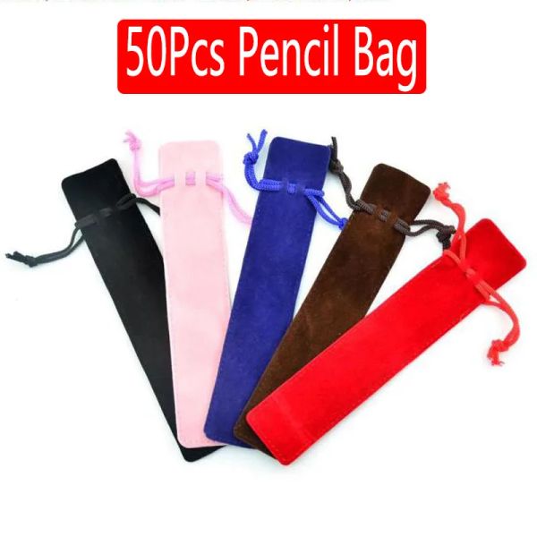 Marcadores 50pcs por lote veet caneta bolsa de caneta única presente lápis saco de caneta por atacado com corda de escritório material colorido presente