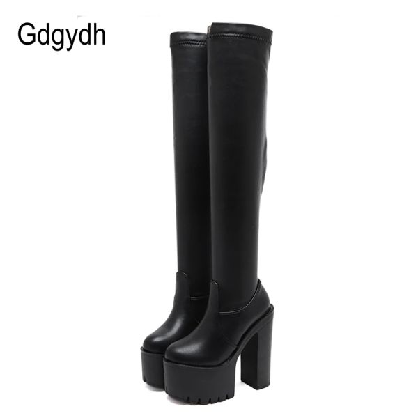 Stiefel Gdgydh Oberschenkel hohe Stiefel für große Frauen Utral High Heels Schuhe Nachtclub Party Plattform Stiefel über den Knie Frauen Stretch Winter