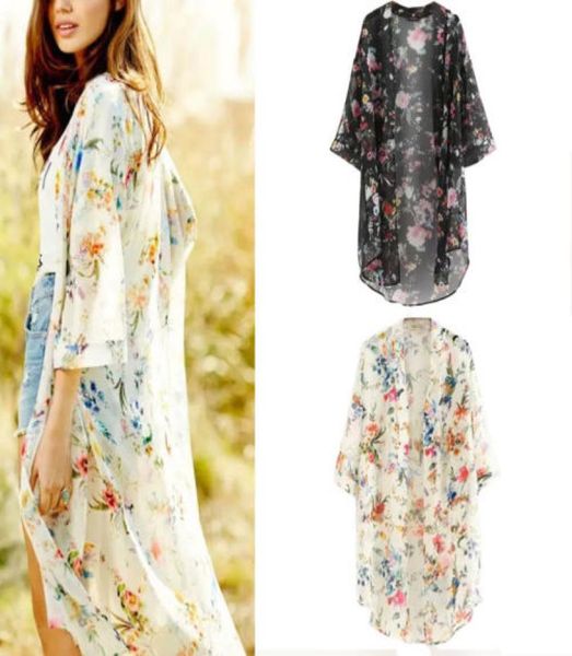 Yaz Kadınlar Vintage Gevşek Şal Kimono Cardigan Boho Şifon Üst Ceket Bluz Gömlekleri4541624