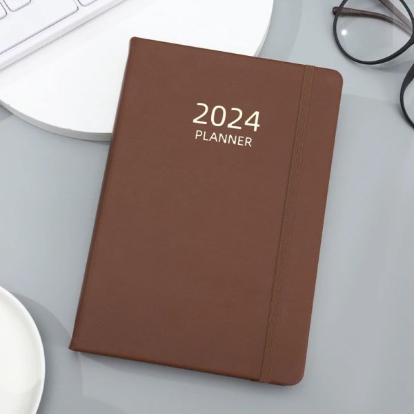 Notizbücher 2024 Daily Planer Notebook A5 Imitation Leder Wöchentliche monatliche Zeitplan Note Buch Elastic Band Notepad Agenda Buch Briefpapier
