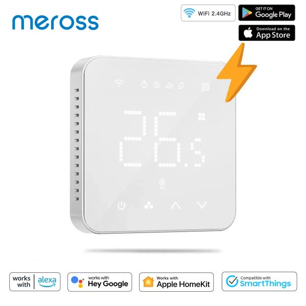 Controle Meross Smart Wi -Fi Termostato para o sistema de aquecimento elétrico Sistema de touch Screen Trabalho com a Apple Homekit Siri Alexa Google Home