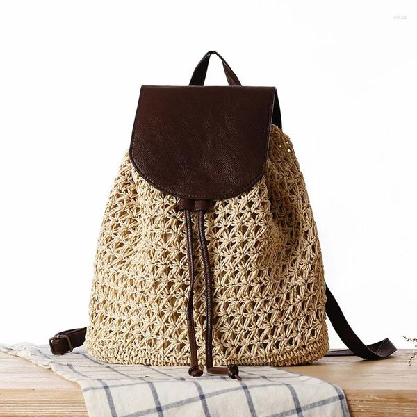 Bolsas escolares de grande capacidade praia de verão pilhas de viagem feminina gorjeta de palha casual designer de mochilas