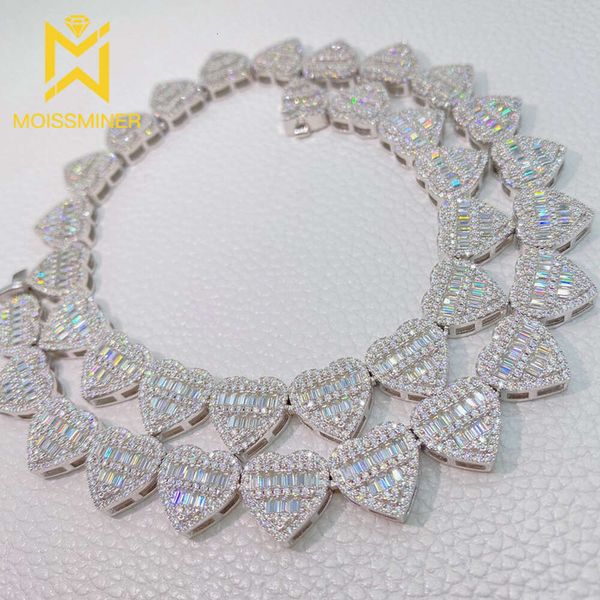 Heart Moissanit Halsketten S sier Cuban Link Chain Choker Real Diamonds für Frauen Männer Pass Tester mit Gra Free Ship