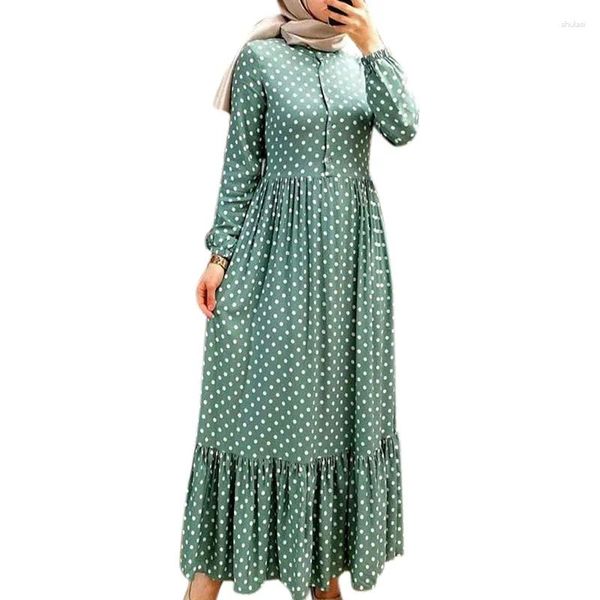 Etnik Giyim Moda Polka Dot Abaya Müslüman Kadınlar Uzun Maxi Elbise Türkiye Arap İslam Vestidos Elbise Dubai Kaftanlar Parti Ramazan