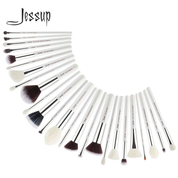 Conjunto de pincéis Jessup 25pcs Profissionais de maquiagem Conjuntos de fundação Fundação Compêmea Ferramenta de beleza Poworles Blushes Pearl Whitesilver 240403