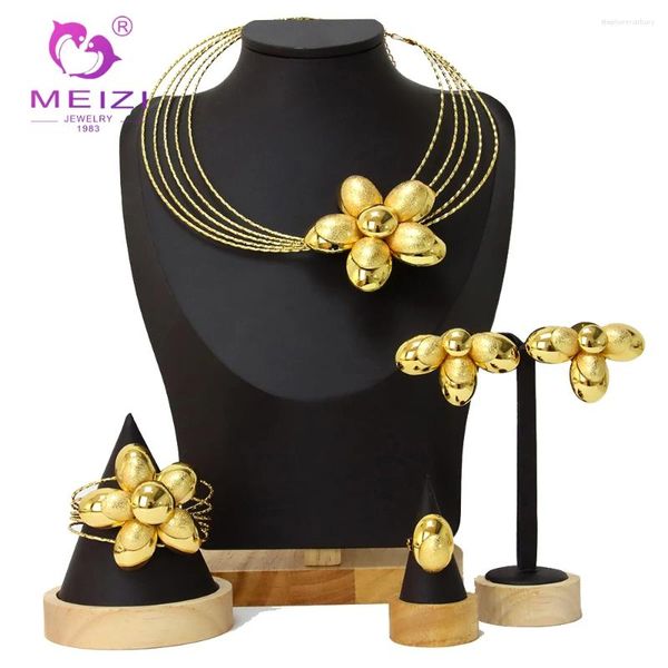 Conjunto de brincos de colar MEIZI Jóias Dubai Estilo Simples Ouro Anel Original Pulseira Africano Luxo Casamento Banquete Presente