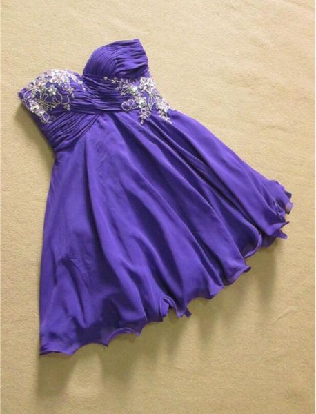 Os mais recentes vestidos de dama de honra curta para chiffon roxa e comprovados de chiffon para casamentos, namorados, sem o mais joelho do joelho, CASU1484233