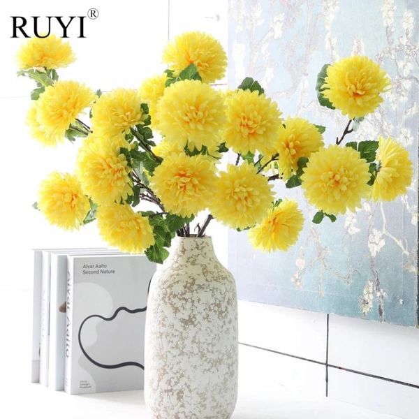 Fiori decorativi 6 teste Big Chrysanthemum Silk Artificiale Floro Baramero Dandelion Bouquet Decorazioni per la casa Accessori Florale Floreale