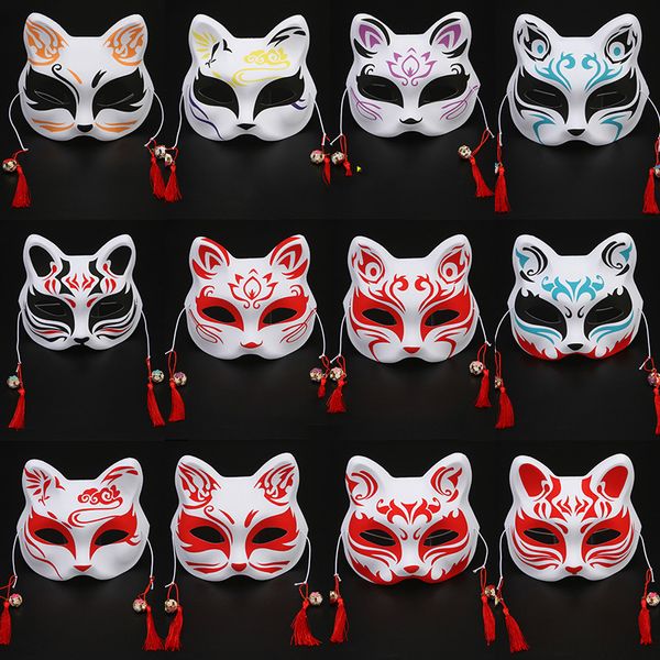 Boyalı Japon tarzı ve rüzgar tilkisi yarım yüz antik kedi yüz maskesi maskeli balo cos anime maskesi kedi yüz maskesi