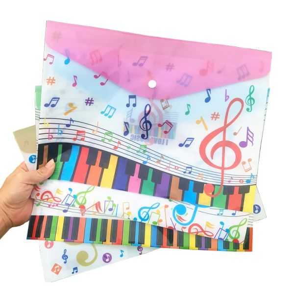 Pasta 12pcs Kawaii Music Piano File File Pasta A4 Documento Organizador Papel Student Storme Bag Office Supplies Statioyery