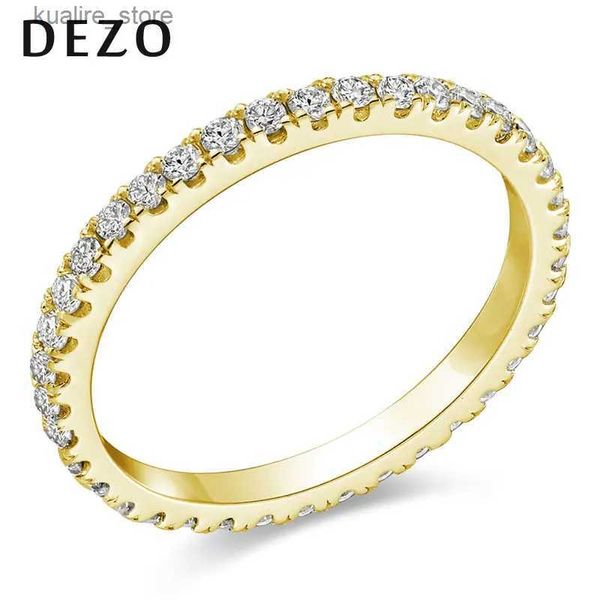 Anéis de cluster Dezo Gold amarelo banhado 925 Sterling Silver 1CT Moissanite Eternity Wedding Ring for Women Match Engagement Bands