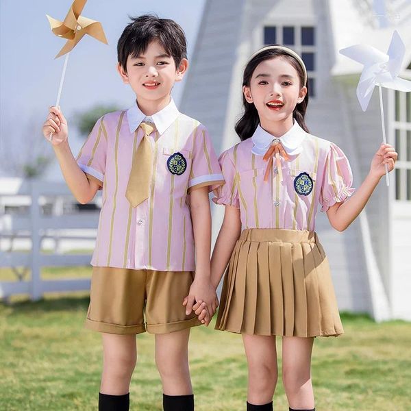 Conjuntos de roupas design estilo britânico verão crianças roupas uniforme escolar terno desempenho traje jardim de infância crianças conjunto
