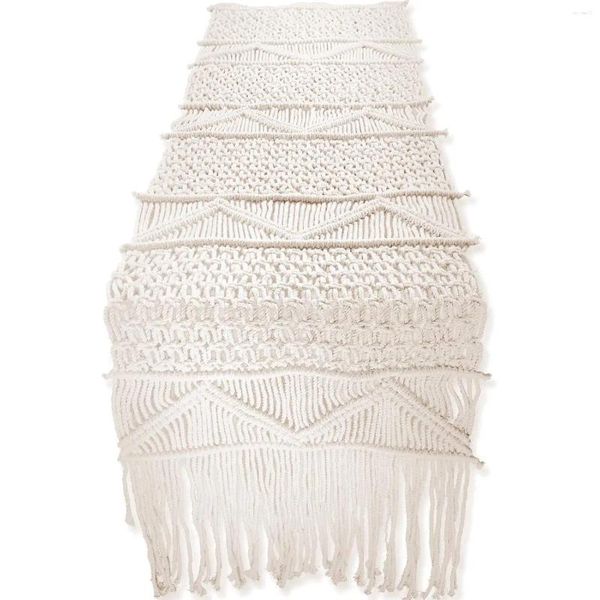 Chaves de cadeira Macrame Table Runner Boho Decoração de casamento Vintage Farmhouse e Bohemian Dining Room Style Beige White