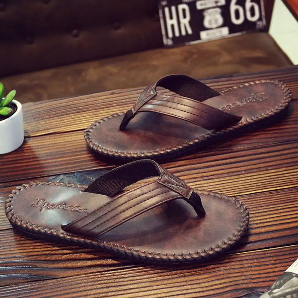 Stiefel Herren Flip Flops Sommer PU Leder Britische Wind und Sandalle Pantoffeln nicht schlau