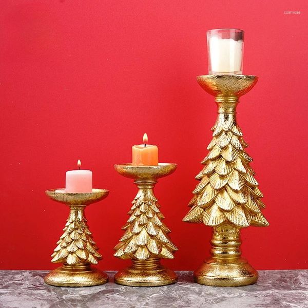 Titulares de vela Gold Christmas Tree Castlestick Resina Titular European Home Decorations Crafts