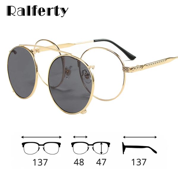 Occhiali da sole ralferty 2 in 1 clip rotondi da sole da donna su occhiali retrò cornici lenti ottiche man zonnebril dames oculos d085