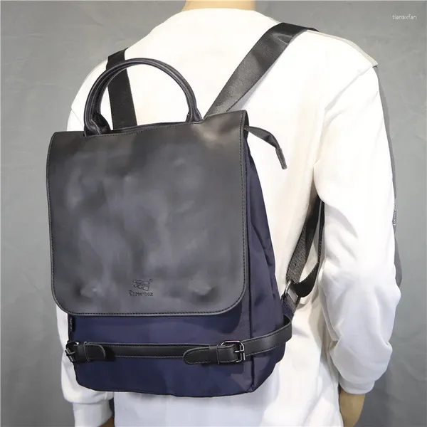 Rucksackmodische Herren Nylon Synthetische Leder -Campus -Stil tragbare japanische Schulbag -Handtaschen für Männer