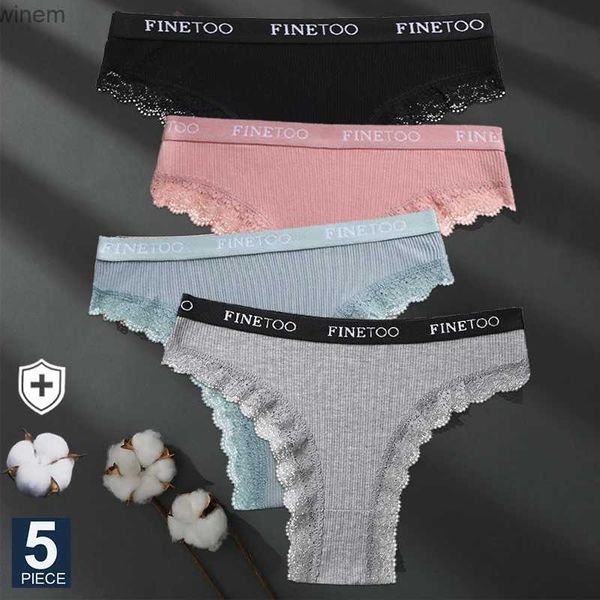 Женские трусики Finetoo 5-часовые/набор M-XXL Хлопковое нижнее белье Женское письмо Тонг бразильское нижнее белье Сексуальное кружевное нижнее белье Bikinil2404