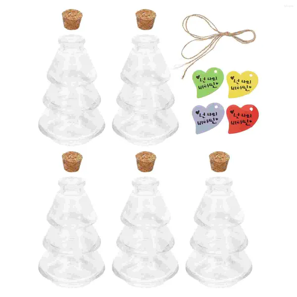 Vasen 5pcs kleine Glasflaschen mit Stopper Weihnachtsbaum -geformte Gläser Wünschen Nachrichtenflasche Drift für Hochzeit
