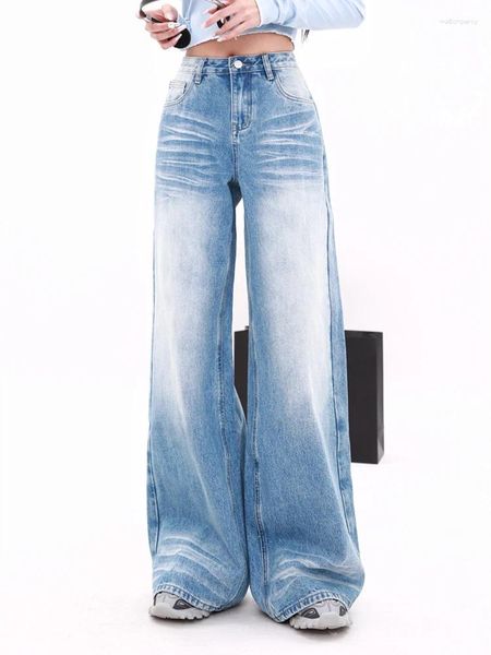 Jeans femminile tintura tintura tintura azzurra larga gamby vapore di strada americana pantaloni casual pantaloni sciolti