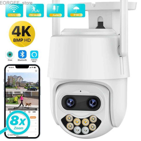 Outras câmeras CCTV Câmera IP WiFi IP 8MP 4K HD 8x Zoom Lens dupla Câmera sem fio externo 4MP Segurança Ai Detecção Humana CCTV Cam de áudio bidirecional ICSEE Y240403