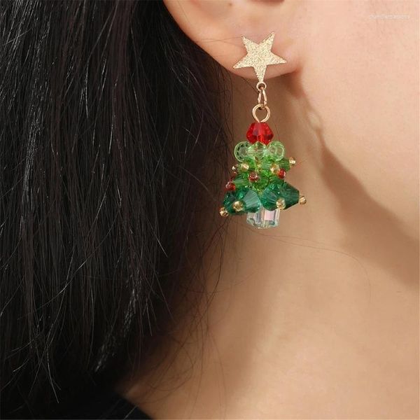 Brincos de parafuso prisioneiro espumante cristal árvore de natal estrela/bowknot orelha pingentes moda retro charme festa jóias acessórios