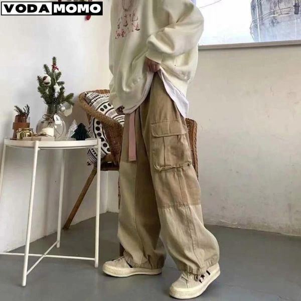 Pantaloni da uomo Khaki Cargo Men Black Loose 2024 Autunno Casual Abbigliamento da strada giapponese Abbigliamento vintage Hip Hop