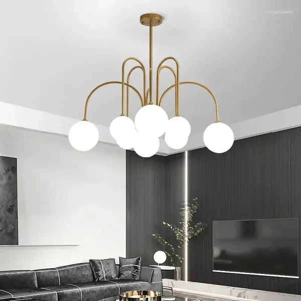 Lustres lustres minimalistas nórdicos luminárias de vidro LED para sala de estar com lustres de lustres pandeantes
