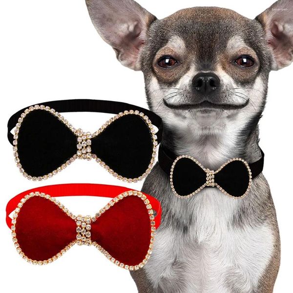 Hundebekleidung 2pcs Dünndfliege mit Diamant für Welpen Bowties Kragen verstellbares Mädchen Bowtie Cat Haustier Lieferant