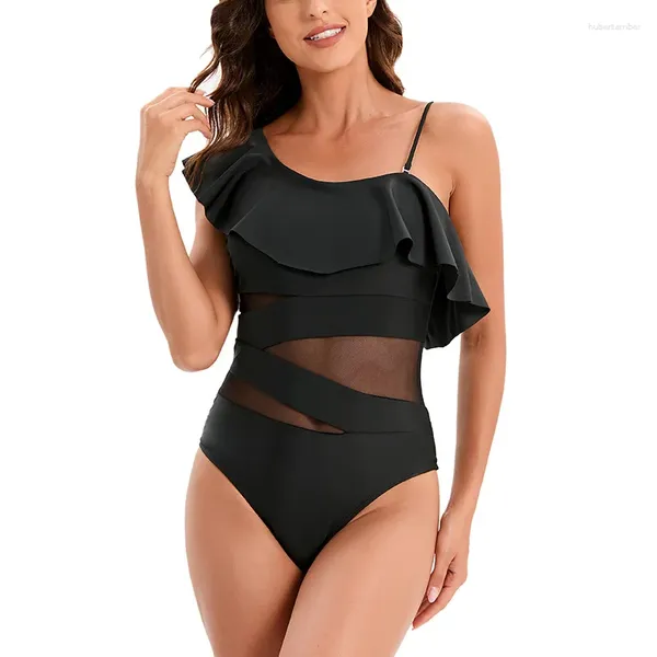 Costumi da bagno femminile rossa trasparente abitudini da nuoto bikini femmina femmina una spalla tagliata costume da bagno per il bagno per grandi tette