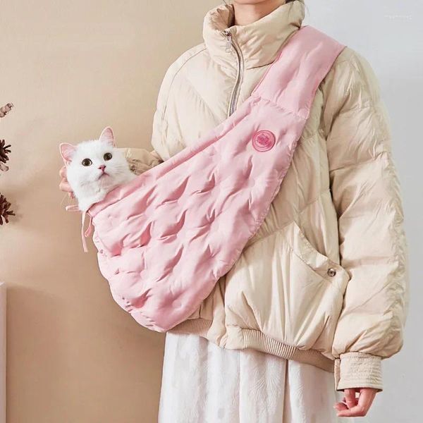 Portador de cães simples bolinhas pet crossbody saco gatos filhotes cor sólida portátil para fora ombro inverno quente à prova vento chihuahua
