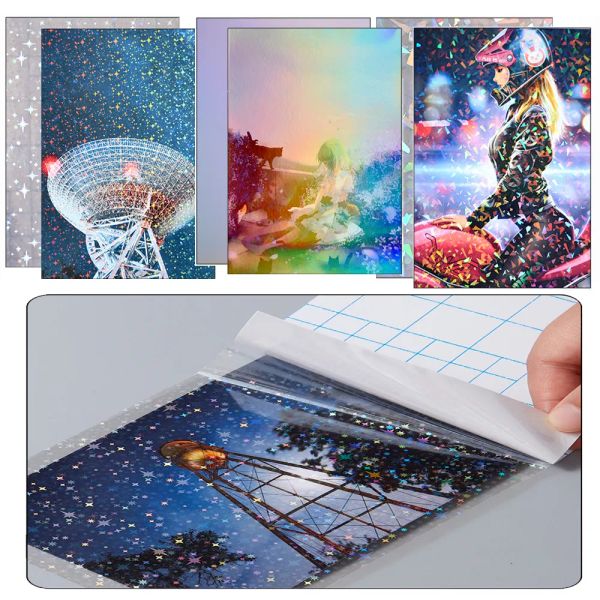 10 Blätter wasserdichte kalte Laminierfilm A4 Hologramm Star Dot Selbstklebender Papierfilm DIY-Paketkarte Foto Laminierfilm