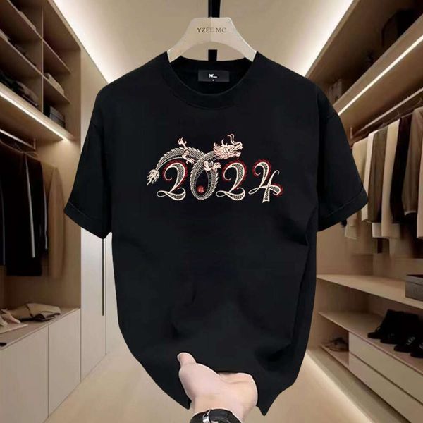 2024 Novo China-Chic Camiseta curta de camiseta masculina no estilo chinês de meia manga solta casual casual casal top