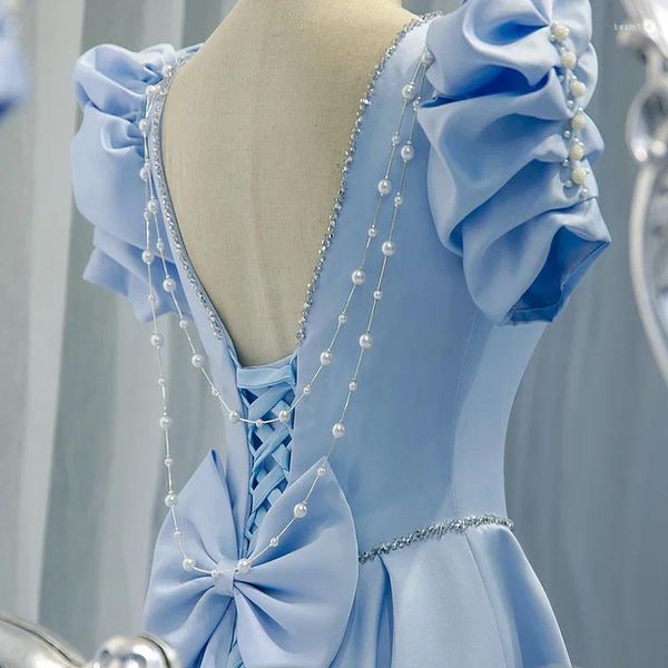 Vestidos de festa azul claro suor comprido senhora garota mulher princesa